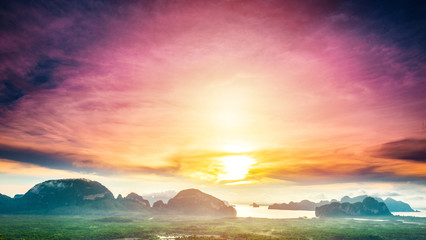Landscape Viewpoint Phang Nga Bay highlight of Phang nga ,Thailand,Silhouette Phang nga bay...