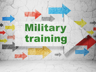 Learning concept: arrow with Military Training on grunge wall background