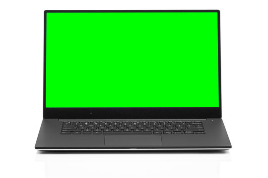 Sleek modern business laptop isolated on white background with reflection