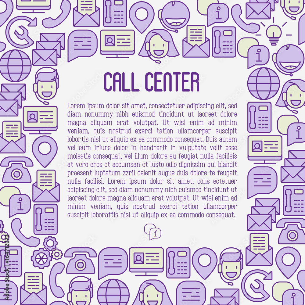 Poster support service concept with thin line call center or customer service icons. vector illustration fo