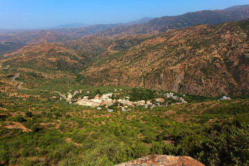 Obraz premium mountains landscape.sky.taberrant. Moroccan rural life. Moroccan village.