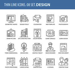 Set of thin line flat icons. Design