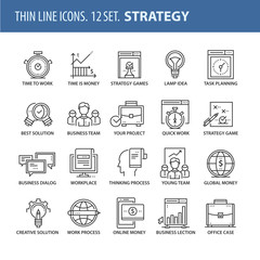Set of thin line flat icons. Strategy