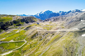 Stelvio National Park (IT) - Vista aerea del Passo dello Stelvio dal versante Lombardo