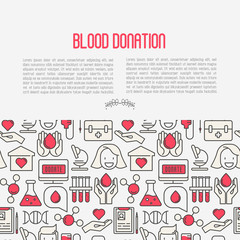 Blood donation concept for web page, banner, print media with thin line icons. World blood donor day. Vector illustration.