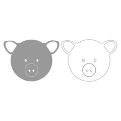 Pig head  grey set  icon .