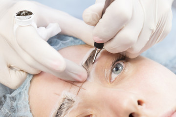 Microblading eyebrows workflow in a beauty salon 