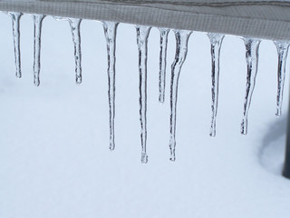 Close-Up Of Icicles On Railing