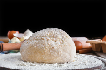 Homemade bakery, close-up of raw dough