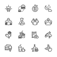 Obesity behavioral risk factors, Vector line icons set