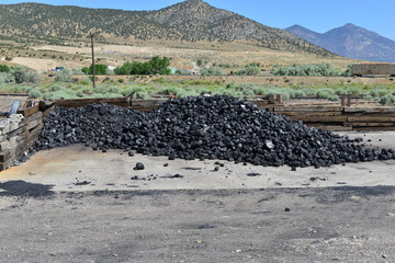 A pile of coal at a railway yard in Nevada.
