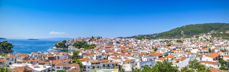 Fototapeta na wymiar Skiathos Panorama view from the town architecture, Greece Island