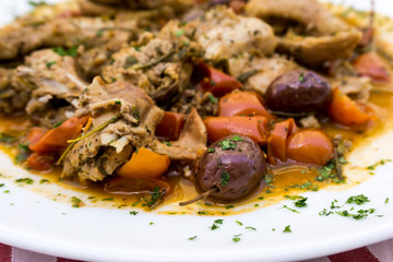 Closeup of pork stew Meat with vegetables