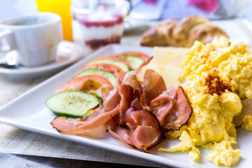 Breakfast with Prepared Egg and ham
