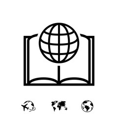 open book and globe icon stock vector illustration flat design