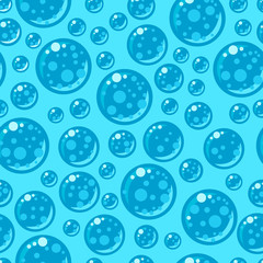 Fototapeta na wymiar Seamless pattern with soap bubbles in flat style on blue background.