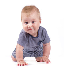 Portrait of smiling baby boy isolated on white background