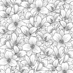 Beautiful monochrome, black and white seamless pattern with lilies. Hand-drawn contour lines.