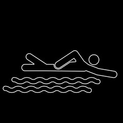 Swimming person stick white color path  icon .