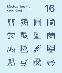 Outline Medical, health, drug icons for web and mobile design pack 2