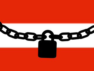 Austria security. Silhouette of a chain and padlock over national flag