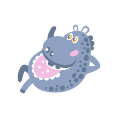 Cute cartoon Hippo character lying vector Illustration