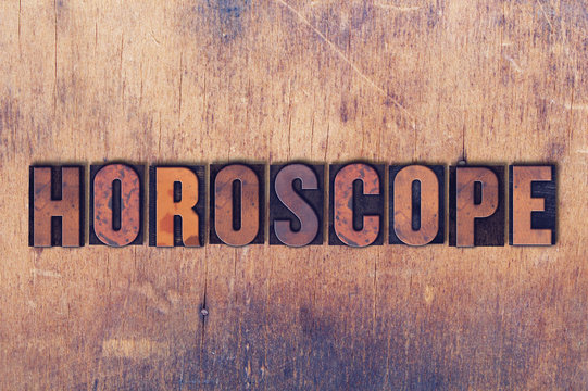 Horoscope Theme Letterpress Word on Wood Background