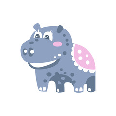 Cute cartoon Hippo character standing on four legs vector Illustration