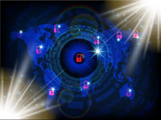 Ransomware alert, technology ,cyber secueity,cybercrime,world map  ,world map  furnished by NASA and draw by illustrator cc.