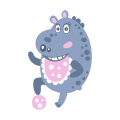 Cute cartoon Hippo character playing with a ball vector Illustration