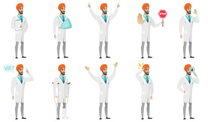 Muslim doctor vector illustrations set.
