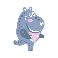 Cute cartoon Hippo character running vector Illustration