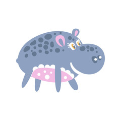 Cute smiling cartoon Hippo character posing vector Illustration