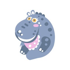 Cute smiling cartoon Hippo character sitting on the floor vector Illustration