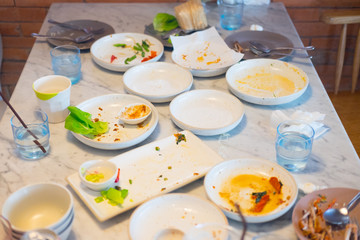 After eating with scrap food on table