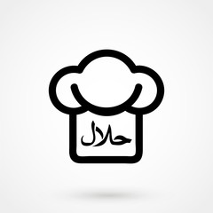 Halal food product sign icon. Chef hat. Natural muslims food symbol. Circle flat button with shadow. Vector