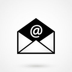 email black icon with shadow. technology background