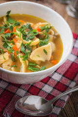 Mushroom soup with parsley.