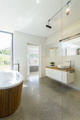 Bright bathroom with granite floor