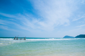 Tropical paradise beach with palm (coconut) tree in Phu Quoc island, Vietnam.