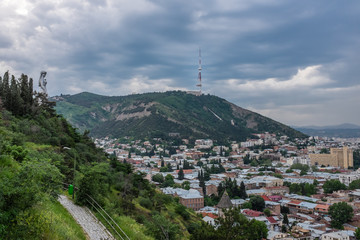 Tbilisi, Georgia, Eastern Europe - View from Narikala Fortress over Old Tbilisi and the Tbilisi TV Tower.