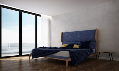 The 3D rendering interior of minimal bedroom and service apartment design and concrete wall texture wall texture