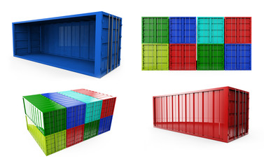 Obraz premium Blue shipping container isolated on white. 3D render. set