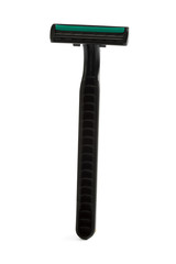 Disposable plastic shaving razor on white background