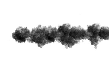 Abstract design of black powder cloud against white background