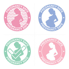 Set of round vector stamps for products that are allowed for pregnant women. Pregnancy safe sign