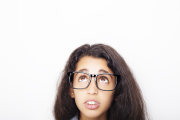 Image of a beautiful African young girl wearing glasses.