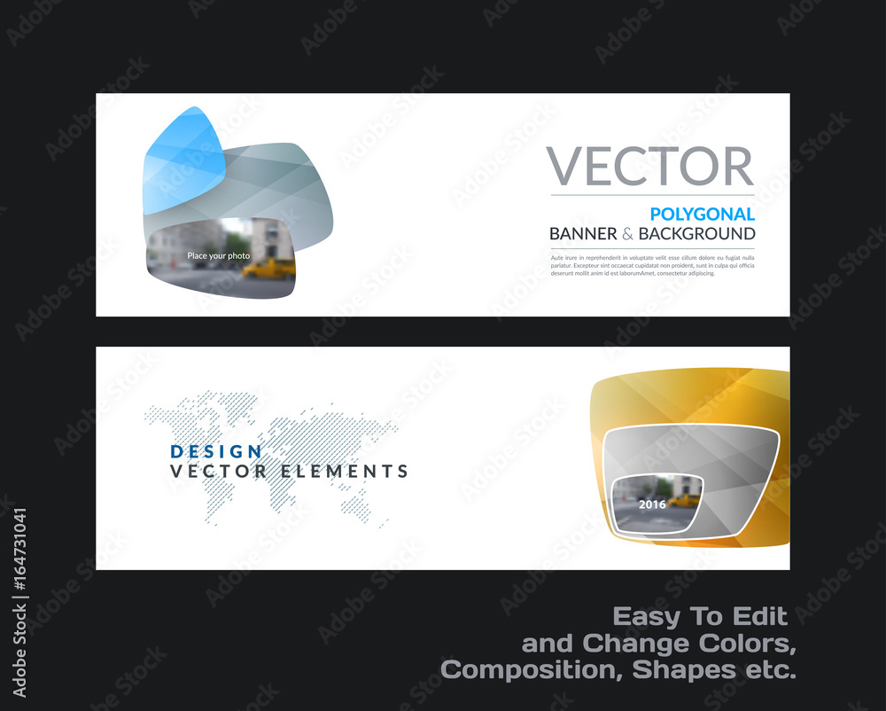 Wall mural abstract vector set of modern horizontal website banners with colourful soft, rounded shapes