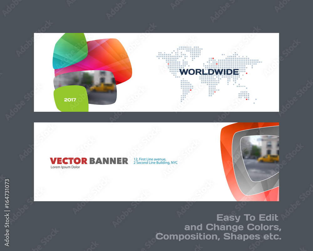 Wall mural abstract vector set of modern horizontal website banners with colourful soft, rounded shapes