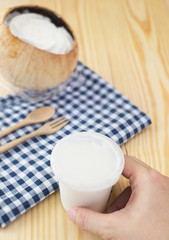 coconut pudding on wood table